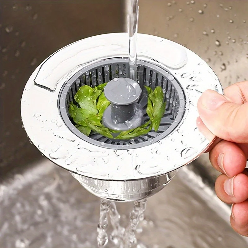 3-in-1 Kitchen Sink Filter and Plug Set, Upgraded Durable ABS Material Bouncing Kitchen Sink Plug, Essential Bathroom Accessory
