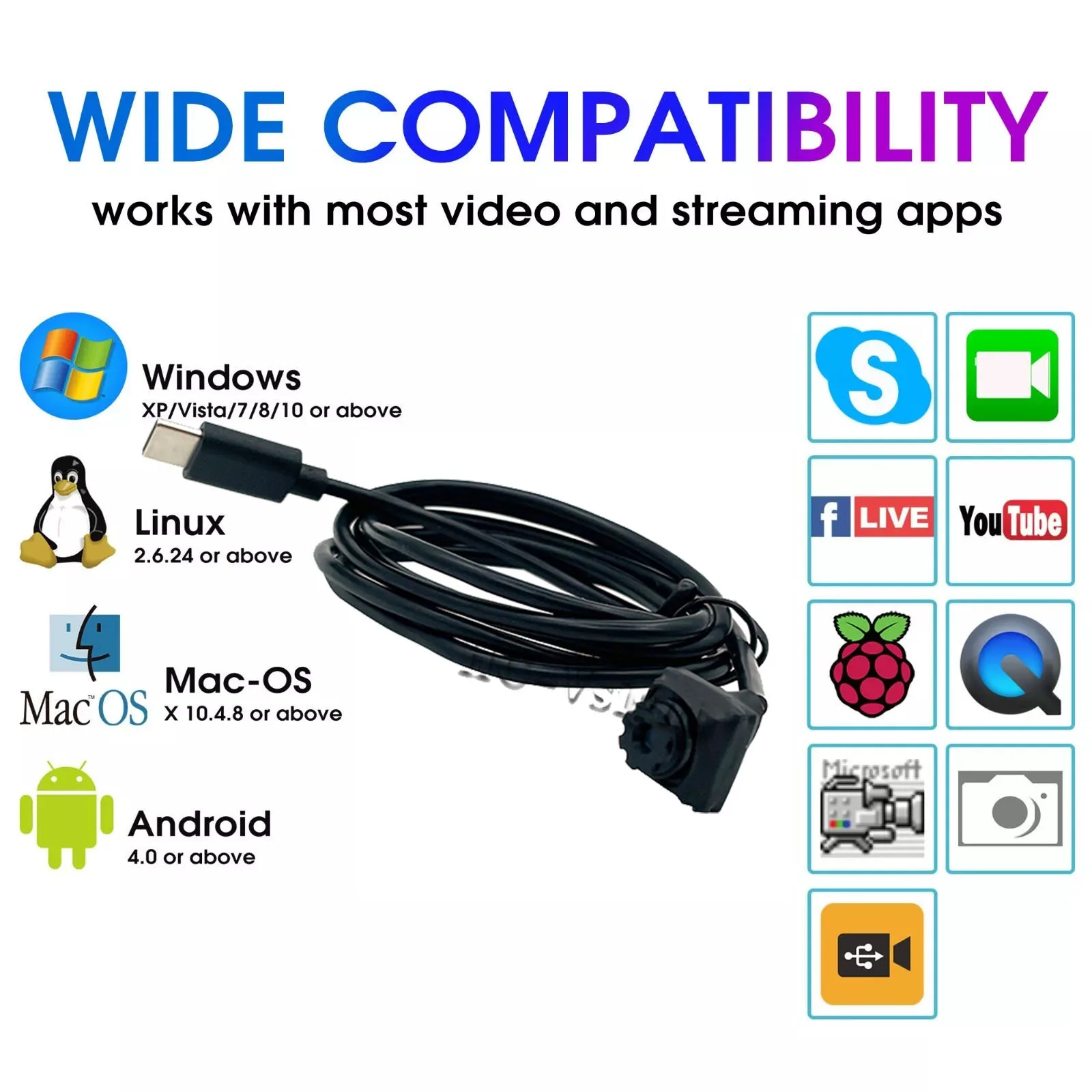 Câmera Externa Micro Tamanho 720P 1080P 12x12mm Tipo-C para Telefone Android com Áudio