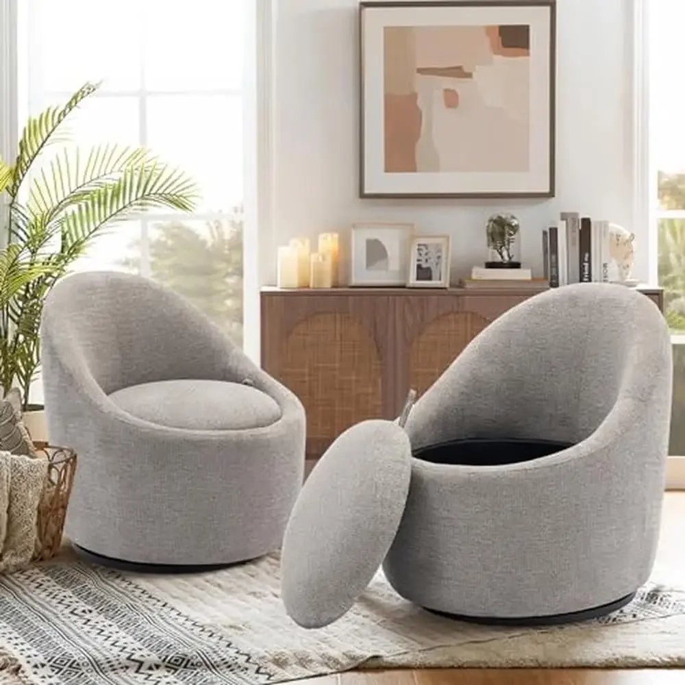 Modern Swivel Barrel Chairs Set with Hidden Storage 360° Rotation Accent Chairs Living Room Bedroom Office Compact Design