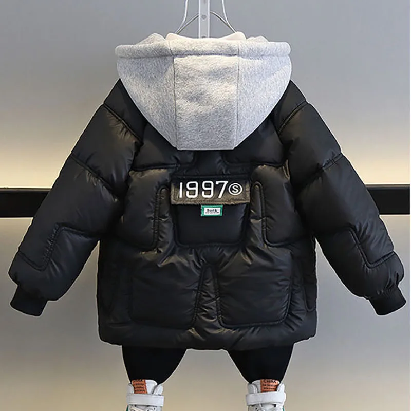 Children Winter Warm Thicken Plus Velvet Jacket Teen Hooded Coat kids Parka Outerwear Boys Clothing Casual Clothes 2-14 Years