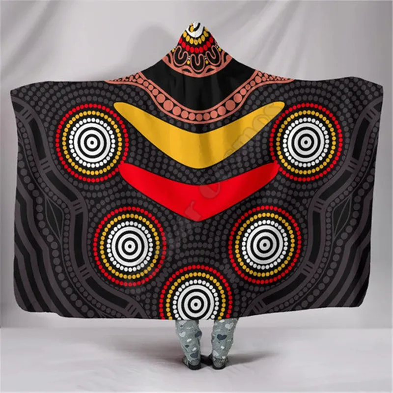 Australia Aboriginal Hooded Blanket Crocodile And Kangaroo Dot 3D Print Blanket Wearable Blanket Adults For Kids Blanket