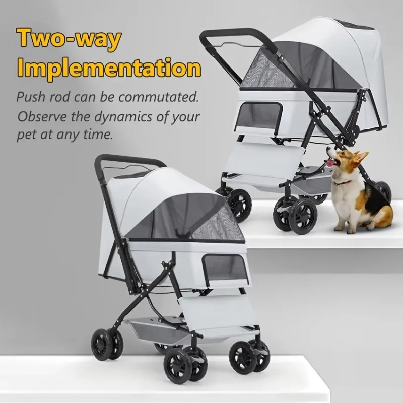 4 Wheels Pet Travel Trolley Dog Jogger Stroller with Cup Holder and Storage Basket Pet Pushchair for Small Medium Cats Dogs