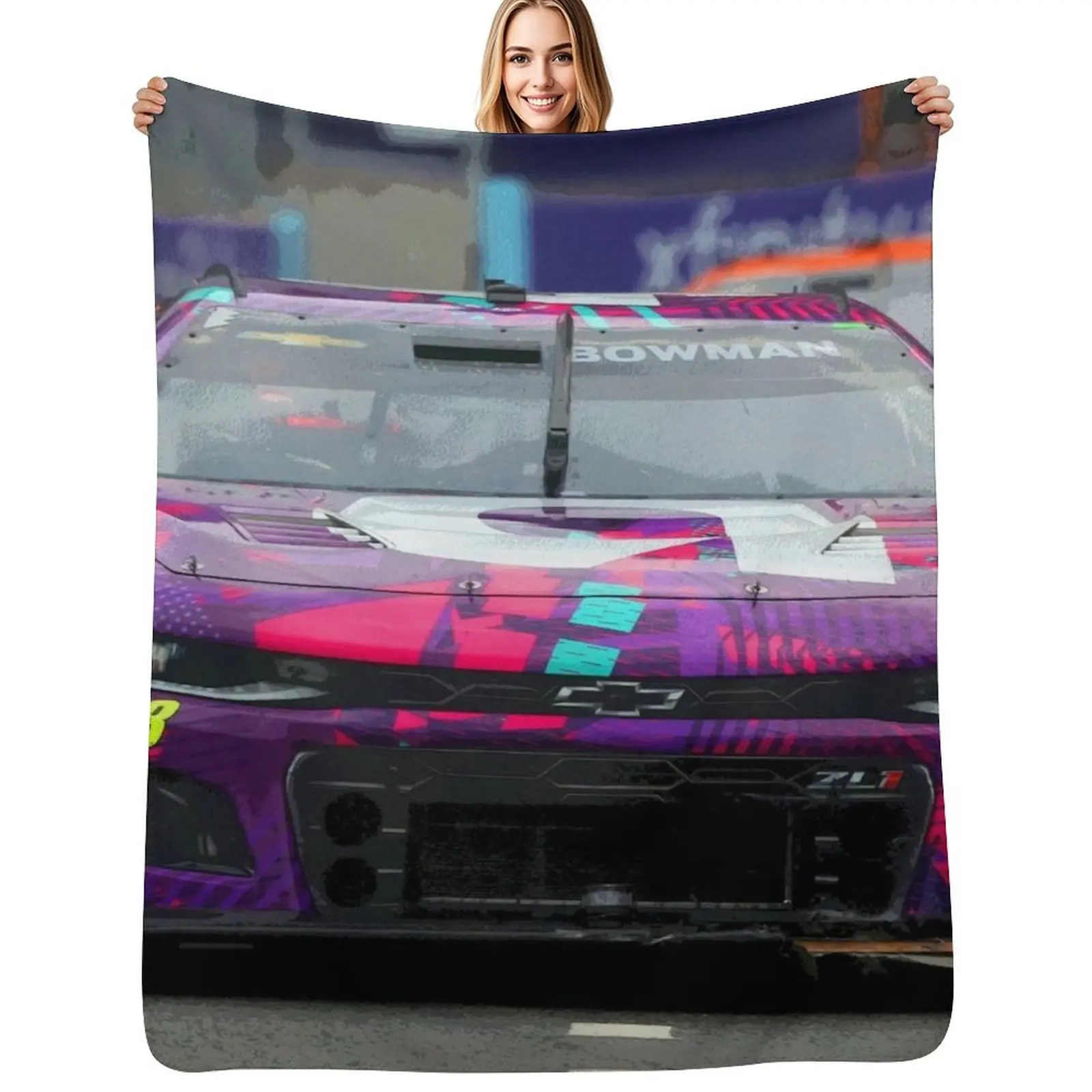 

Alex Bowman racing on the Chicago street course 2024 abstract Throw Blanket Foldable Soft Warm Blanket for Outdoor Use