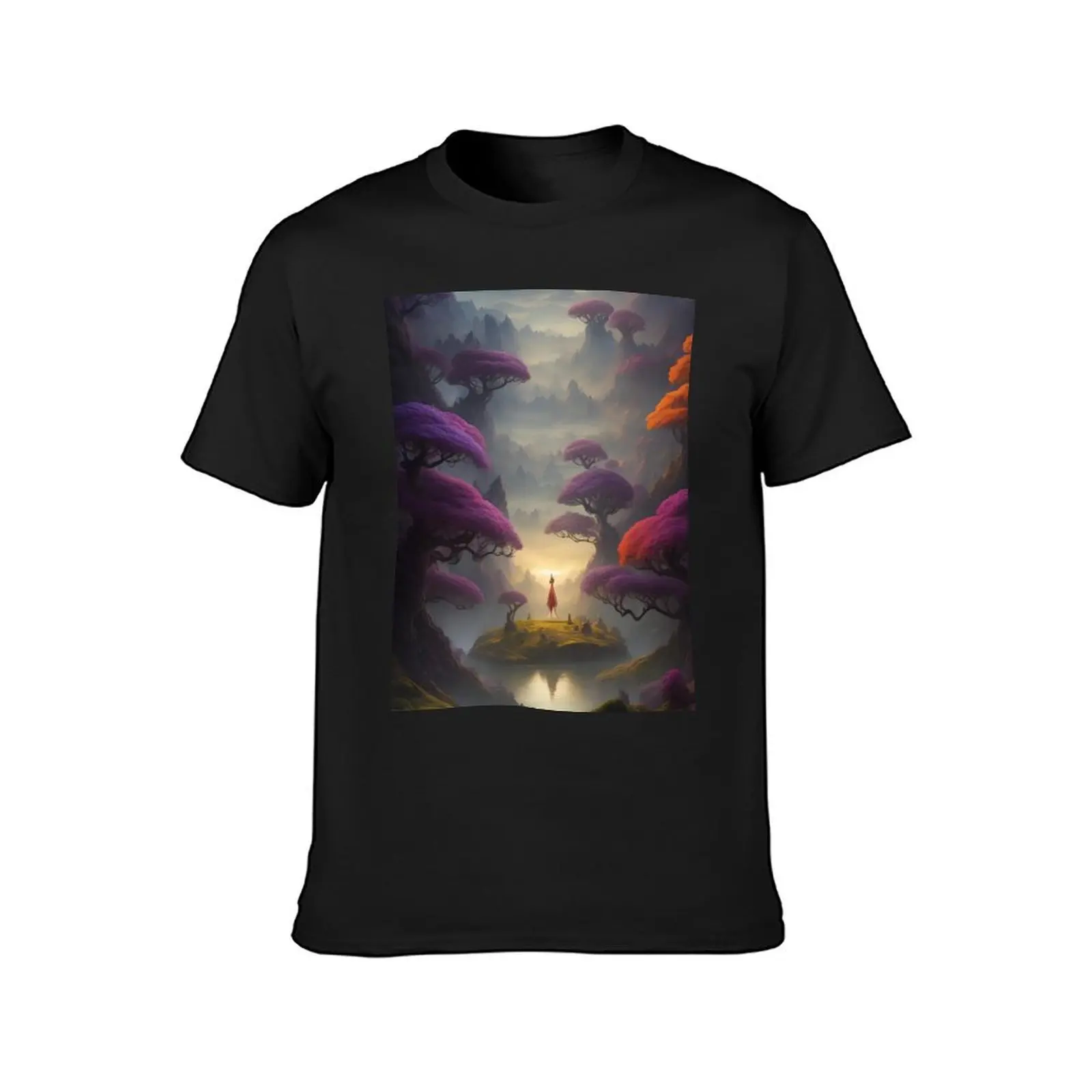 Solitary Figure Contemplates in Vibrant Fantasy Mushroom Forest T-Shirt quick-drying funnys sweat men workout shirt