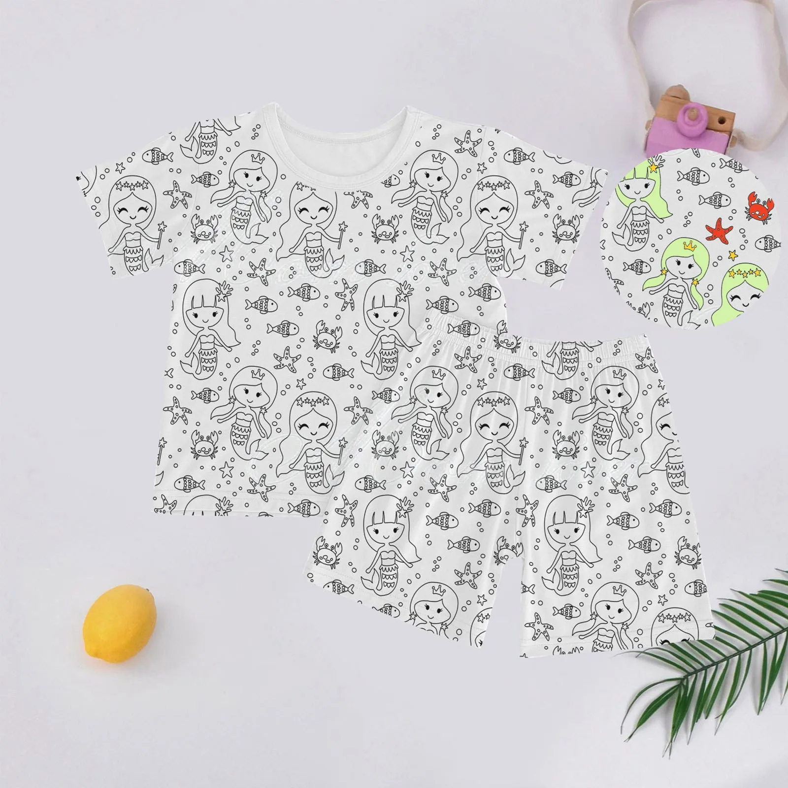 

New DIY Pajamas Kids Sketch Colorful Short Sleeved Set Kid Art Color Your Own Pajama Handicraft Toy DIY Crafts Homewear For Girl