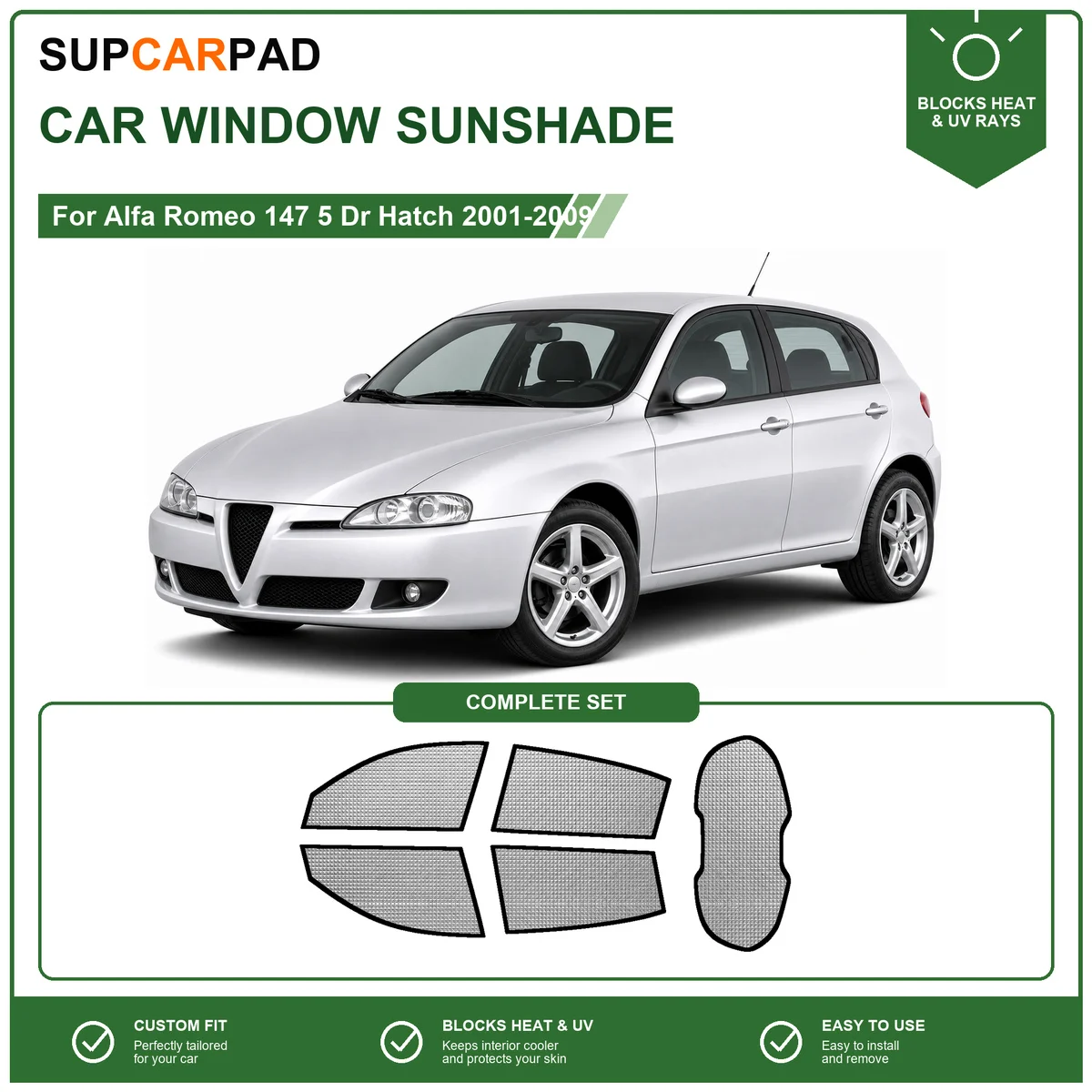 For Alfa Romeo 147 5 Dr Hatch 2001-2009 Full Set Car Window Sunshades UV Block Privacy Heat Insulated Foldable Car Curtain