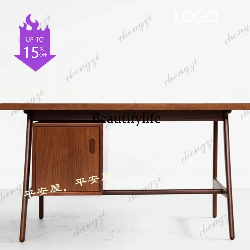 P41 Medieval Danish teak desk Nordic solid wood multi-functional storage desk writing desk