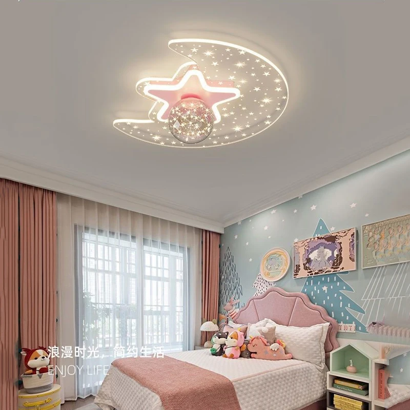 Modern led Ceiling Light Kids Room Light Ceiling Star Moon Chandelier Lights For Bedroom Girls Princess Lustre Baby Nursery Lamp