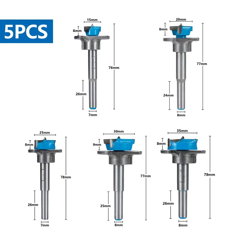 Brocas de metal duro ajustáveis, Abridor de furos de dobradiça, Boring Bit para trabalhar madeira, Ferramentas, 15-35mm