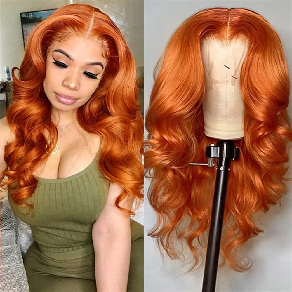 Colored Orange Ginger Lace Front Wigs Human Hair Body Wave 13x4 HD Lace Frontal Wig Loose Wave Brazilian Transparent Lace Wig