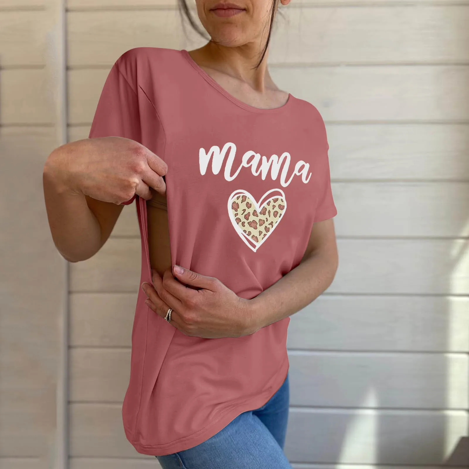 Dames bedrukt effen kleur ademend T-shirt Dames moederschap voedingsshirt Mama shirt Zip moederschap borstvoeding tops