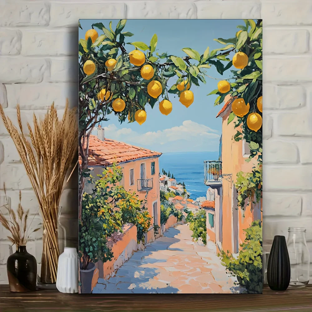 قطعة واحدة من فن الحائط الملون الساحلي للمدينة، طباعة قماشية على شاطئ البحر، فن تزيين الحائط، ديكور المنزل، ديكور العطلة، هدية مثالية