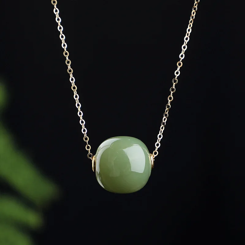 

Сертифицированный натуральный нефрит Хэтянь, винтажный китайский стиль, серебряный позолоченный кулон с инкрустацией нефритом, материал «чистая вода», зеленый нефрит, на удачу