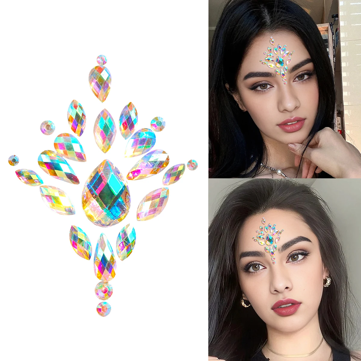 

1set 3D Temporary Tattoo Stickers Facial Jewelry Colored Crystal Diamonds DIY Eyes Face Body Waterproof Makeup Decorative