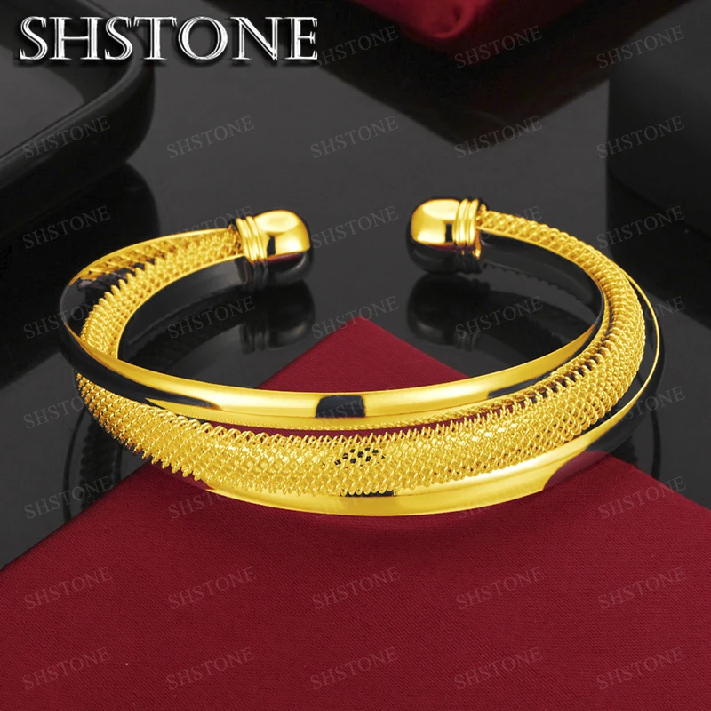 18K Gold Network Bangle Bracelet For Man Women Jewelry Fashion Wedding Engagement Party Gift