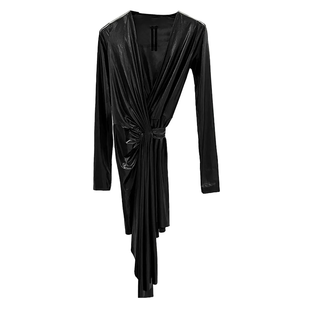 2024 Spring Summer Women's RO Style Deep V-Neck Long Sleeve Dress with Tie Detail High Quality Craftsmanship Trendy Fashion