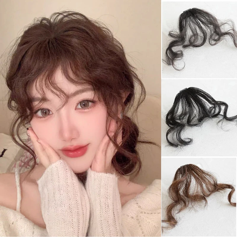 New Fashion Fake Air Bangs Hair Extension Comic Style Fringe Natural Fuffy Clip Curly In Front Fringe Hair Extension Wig Piece