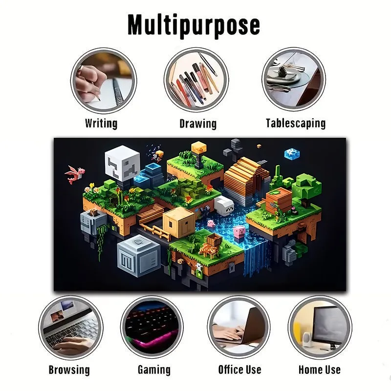 Voxel World with Animals and Blocks Art Extended Mouse Pad Non-Slip Large Desk Mat Gaming Office Laptop Keyboard and Computer