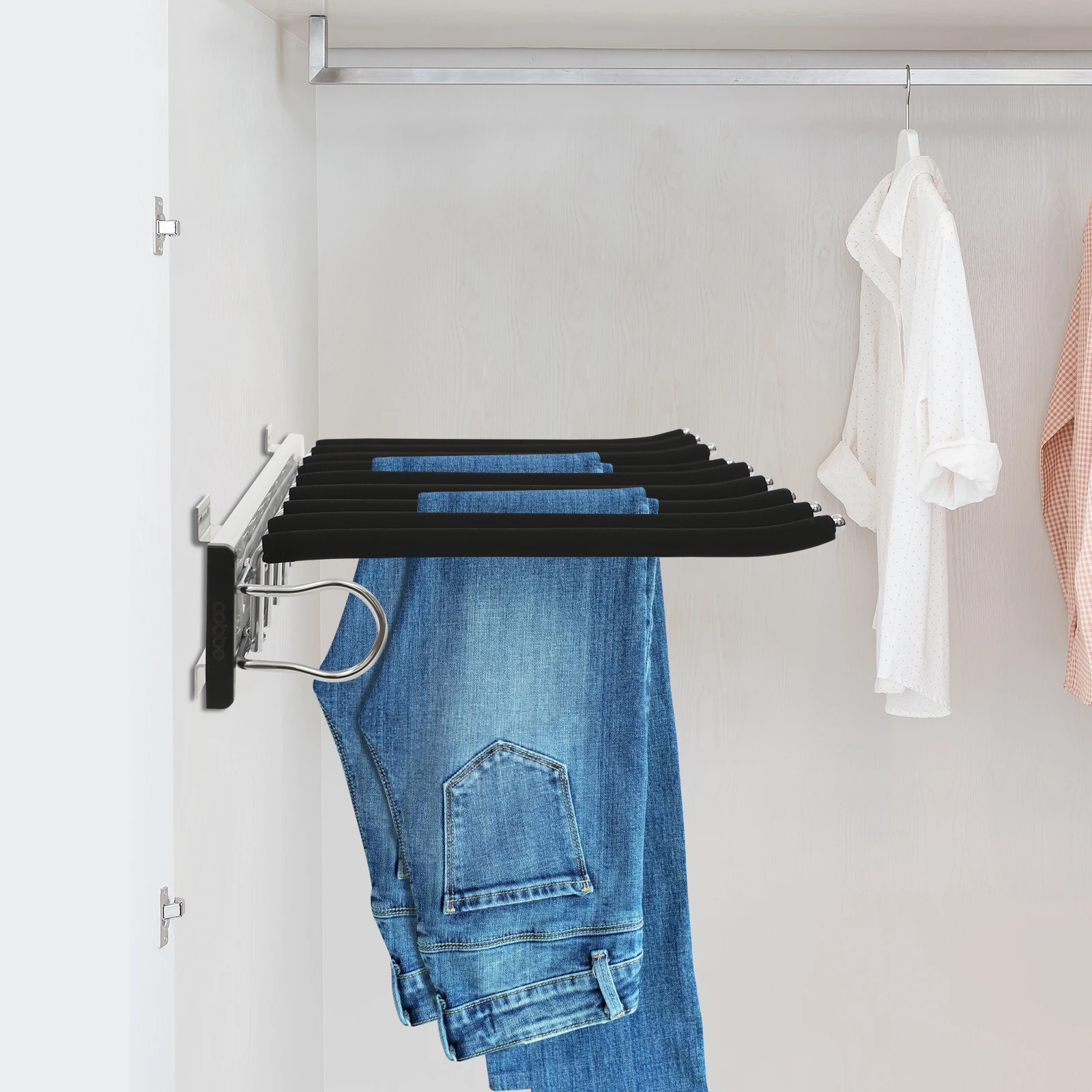 Bymaocar Left Installation Direction Pull Out Trousers Rack, Sliding Pants Rack, 9-rod Side Mounted Trouser Hanger