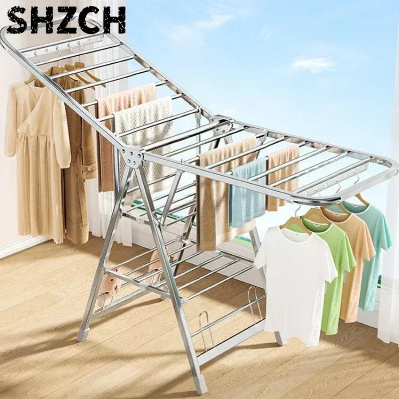 Stainless Steel Folding Drying Rack Balcony Floor Multi-functional Drying Rack Outdoor Wing Folding Clothesline