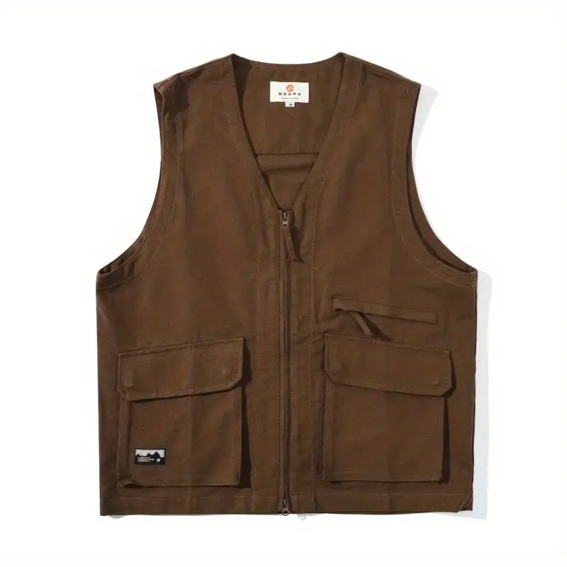 

Unisex Retro Work Jacket Set Japanese Style Cargo Vest With Adjustable Hood Zipper Details​