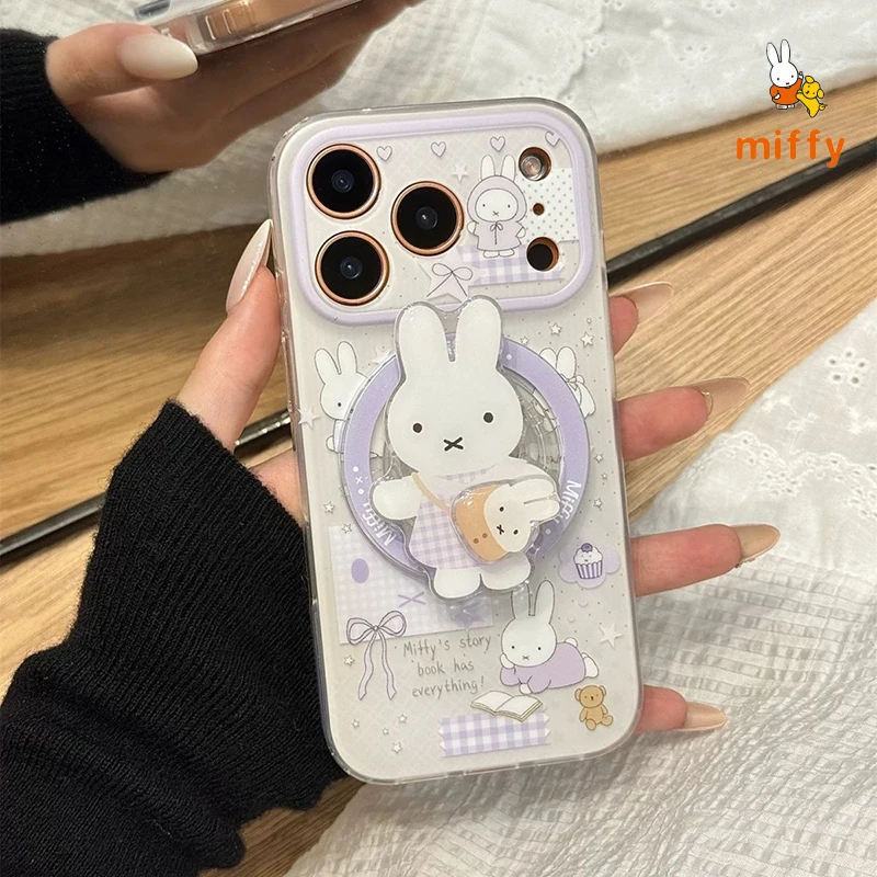 Kawaii Miffy الهاتف قذيفة مناسبة آيفون 17 16 15 14 الإبداعية حقيبة كروسبودي أرنب حامل مغناطيسي مكافحة قطرة جراب هاتف هدية #4