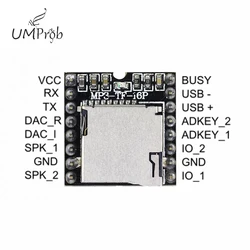 Dfplayerミニmp3プレーヤーモジュールarduinodiyキット用のtfカードuディスクio/シリアルポート/adをサポートするmp3ボイスデコードボード