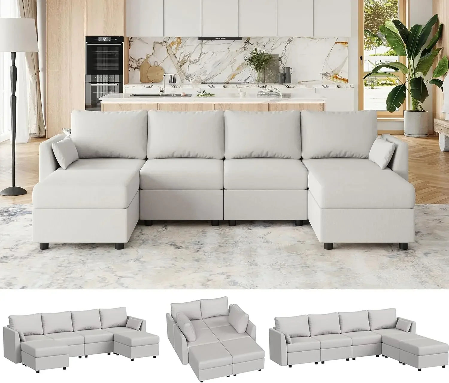 

Modular Sectional Sofa, 6 Seat Modular Couch , Convertible Sectional Couches for Living Room, U Shaped Comfy Modular Sofa
