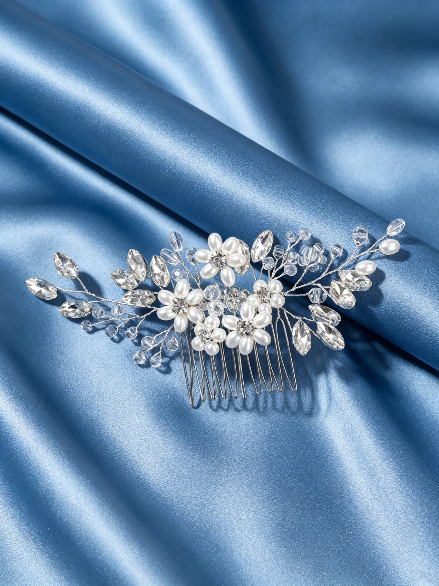 Pearl Rhinestone Flower Hair Comb Bridal Wedding Updo Comb Silver Handmade Crystal Floral Hair Accessory Wedding Dress Bridesmaid Headpiece