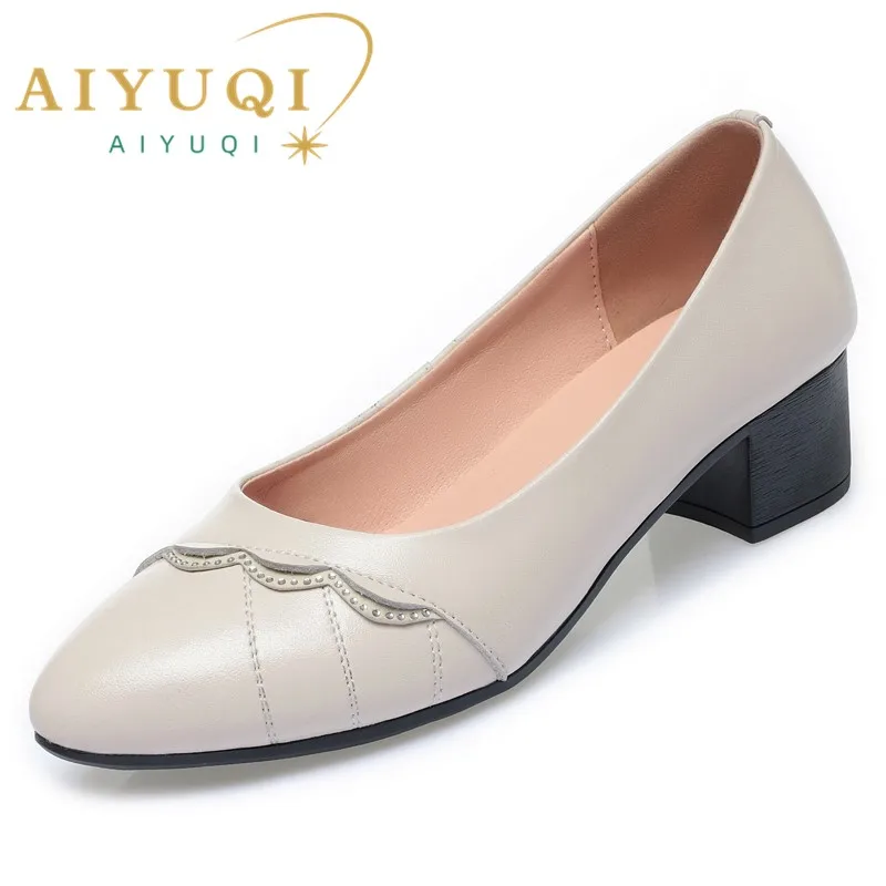 

AIYUQI Dress Shoes Women Mid-heel 2024 New Spring Genuine Leather Women's Office Shoes Large Size Work Shoes Women