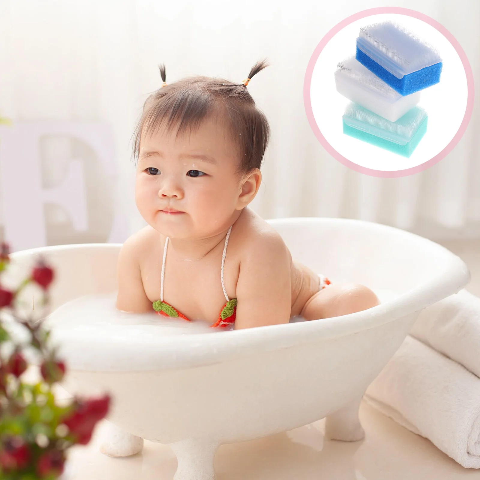 3 Pcs Baby Head Massager Bath Brush Cradle Sponge Shampoo Scrubber Newborn Hair Color