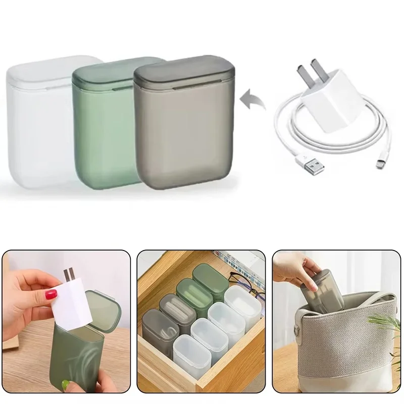 Cable Wire Container Box Desktop Data Cable Storage Organizer Transparent Dustproof Mobile Phone Charger Box For Home Office Kit