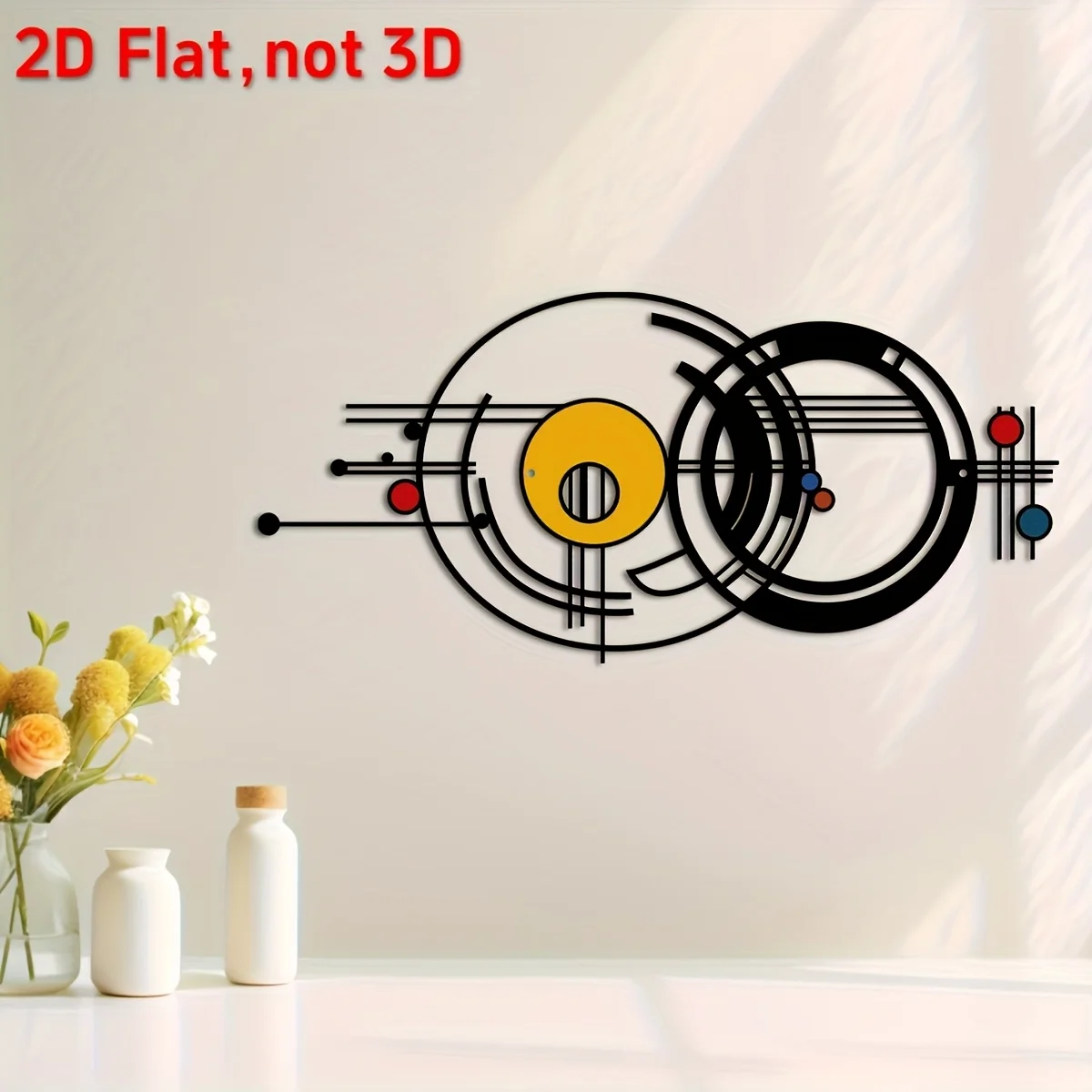 CIFBUY 2D Iron Abstract Circular Line Wall Sign, Mid Century Modern Metal Wall Art, Living Room Home Wall Ornament