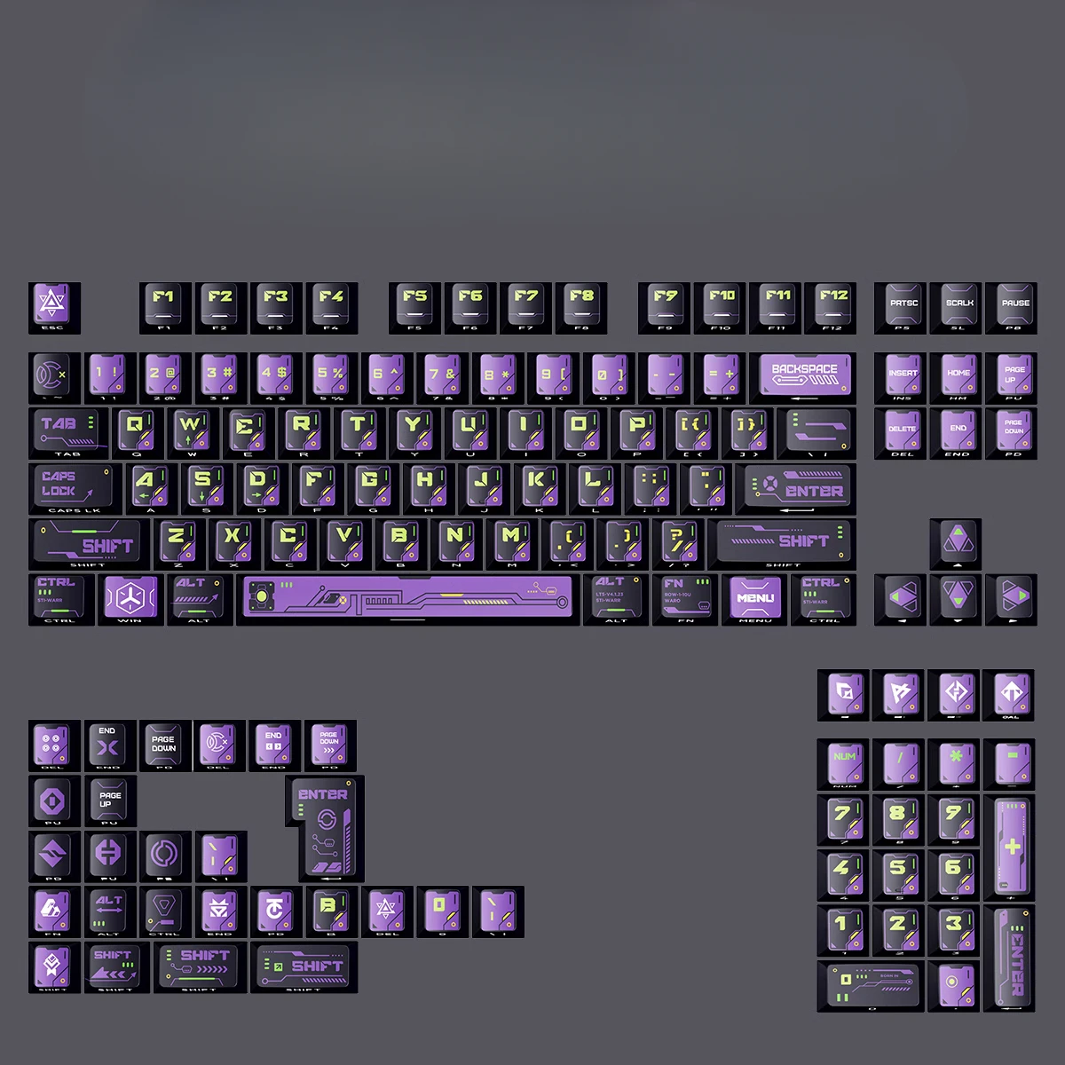 

Purple electric shadow side engraving transparent keycap original height five-sided thermal sublimation pbt mechanical keyboard