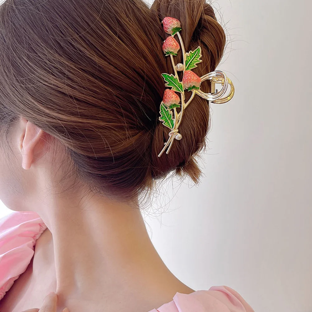 

Cute Strawberry Claw for Women Pink Alloy Nonslip Accessories Jaw Clips Styling Tools Metal Claw Clips for Thick Hair