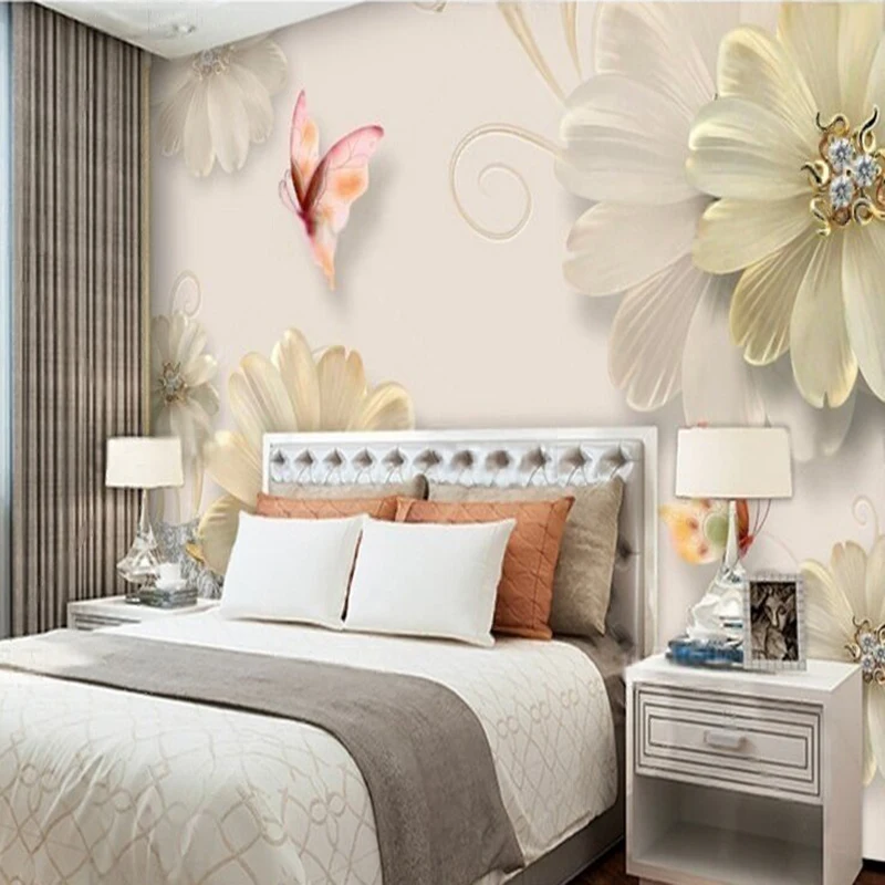 Modern and simple watercolor hand-painted butterfly flower jewelry TV luxury home decoration bedroom background wall paper