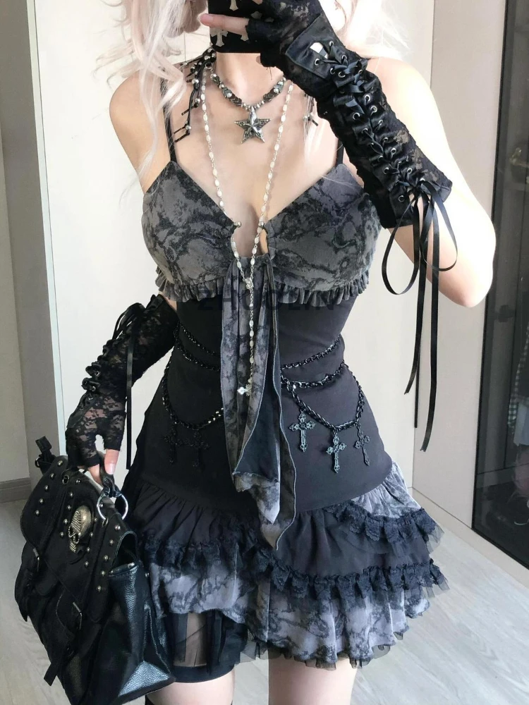 summer gothic dresses Off Shoulder Wave Dress S22012, S / Dress Length Bust Waist Hipline Sleeves Length S Uillui Punk Gothic Clothes Dress