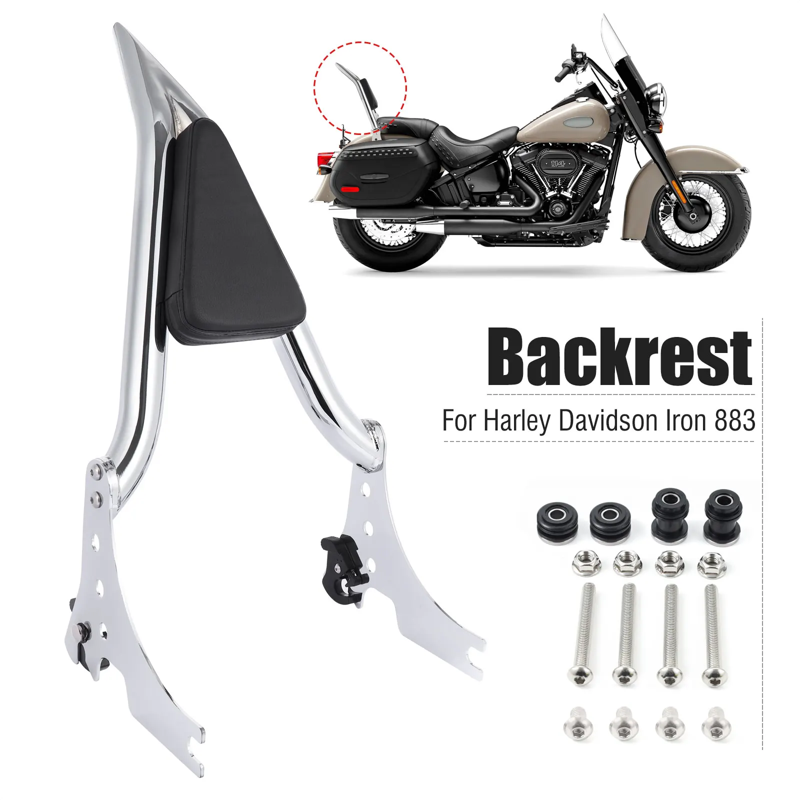 

Motorcycle Detachable Passenger Backrest Cushion Sissy Bar For Harley Sportster XL 1200 883 2004-2021