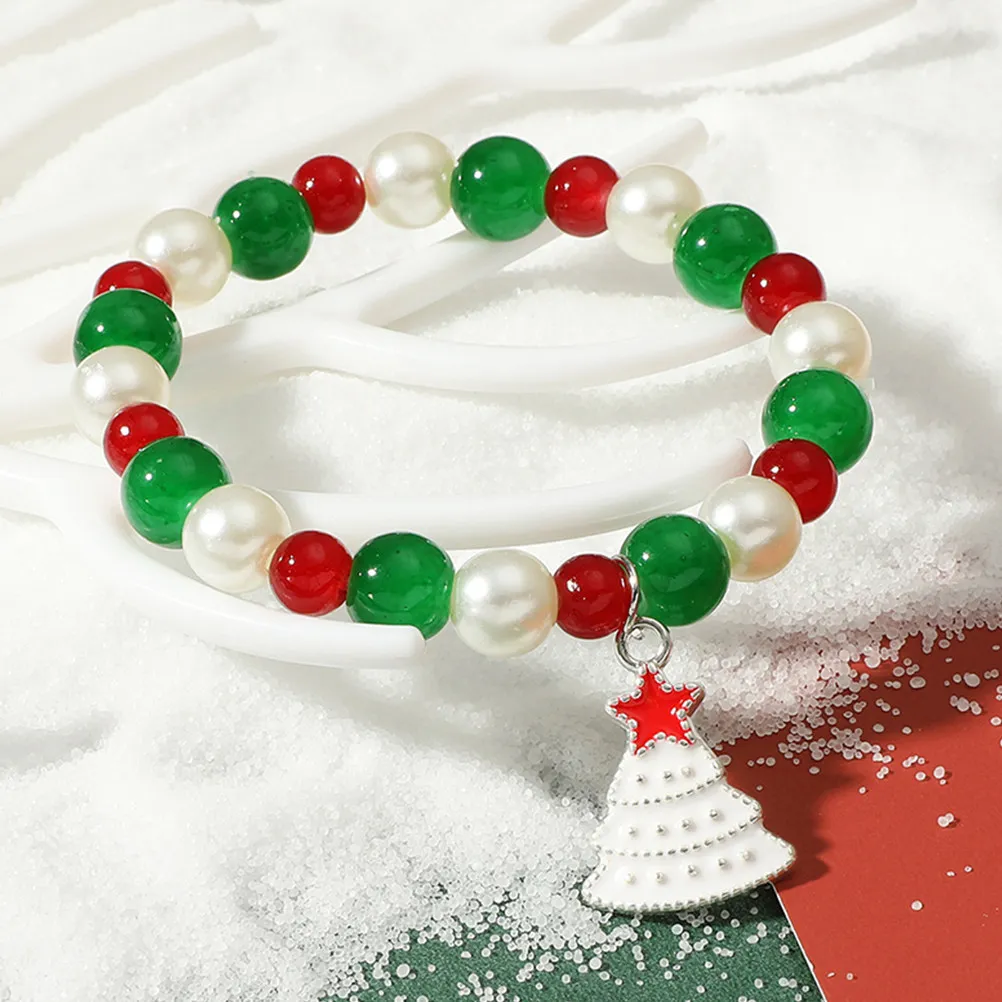 2Pcs Christmas Theme Beaded Bracelet for Women Exquisite Workmanship Festive Wristband Perfect Gift Daily Wear Christmas