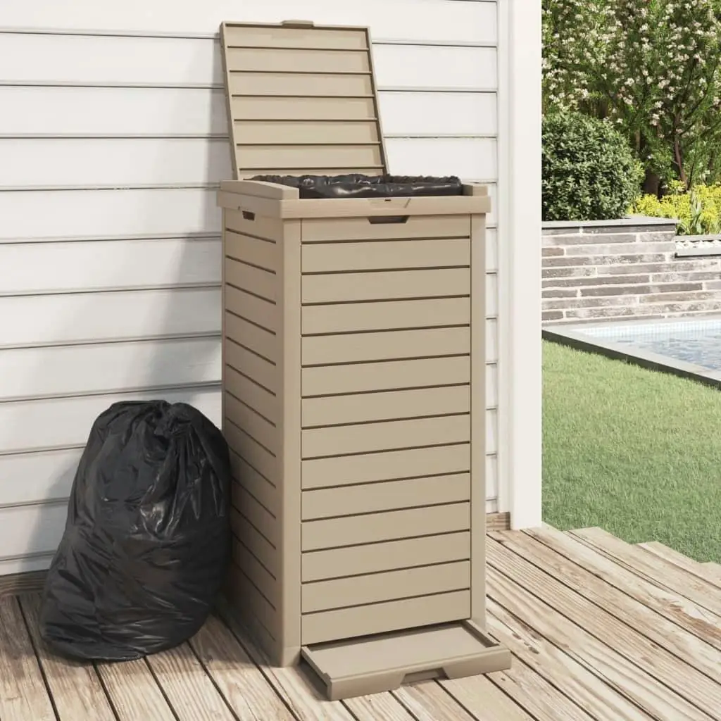 Light Brown Outdoor Garbage Bin - Durable 16.1x16.1x33.9 cm Polypropylene Trash Can