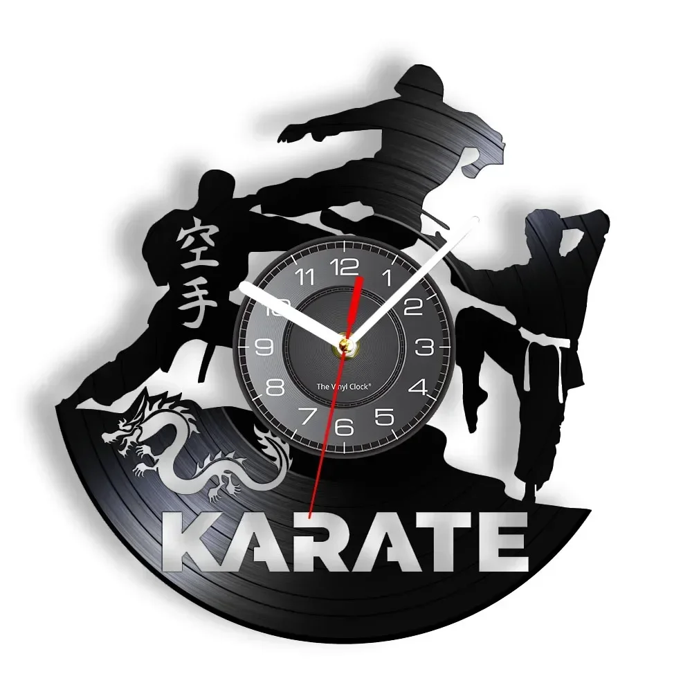 Japanese Martial Art Karate Vinyl LP Record Wall Clock Kick and Punch Sign Manly Sport Home Decor Watch Fighting Karateka Gift