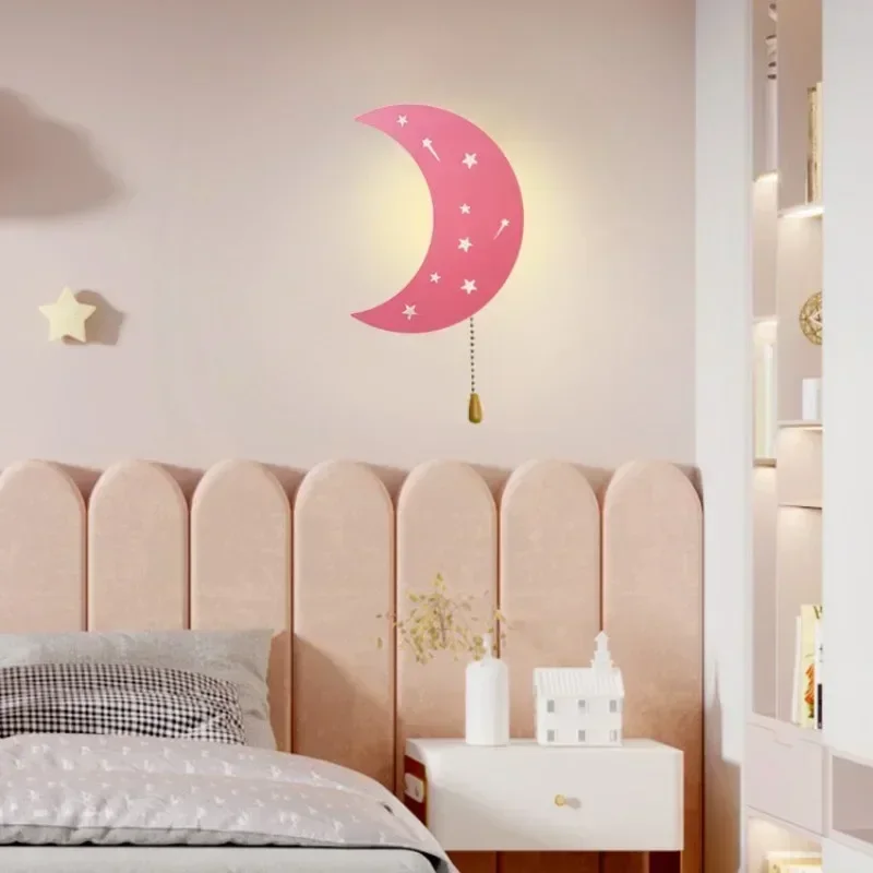 Wall Lamp Cartoon Mobile Charging Children Room Decoration Free Wiring Moon Cloud Bedside Cute Creative Decor Light Led Fixture