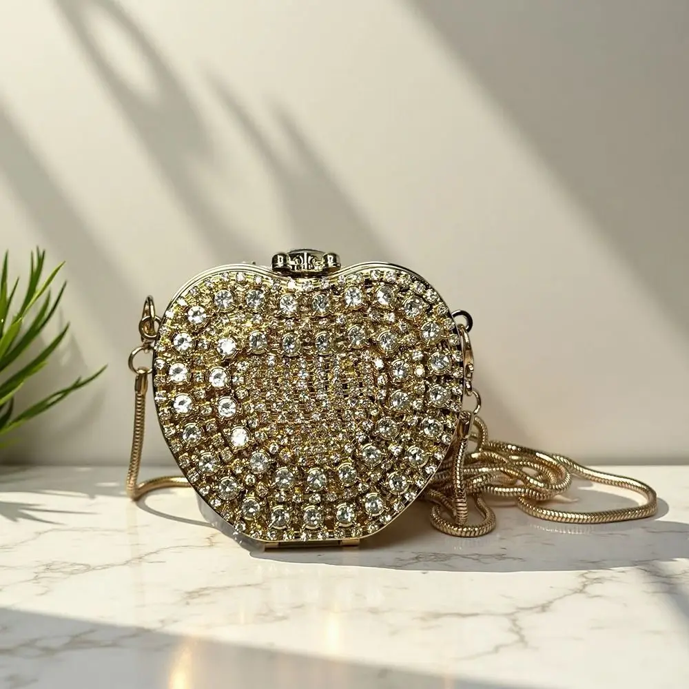 Gold Silver Evening Bag Rhinestone Decoration Mini Size Mini Crossbody Bag Metal Chain Photo Props Hard Box Bag Evening Party