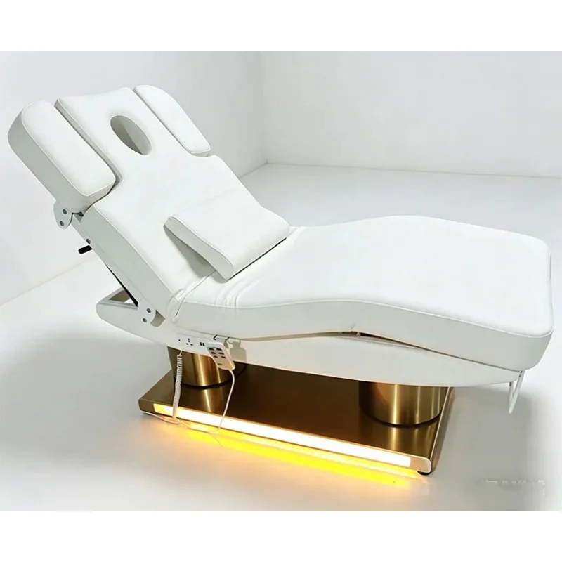 Luxury Modern Beauty Salon Spa Equipment Gold Metal Double Cylinder Base 3/4 Motors Professional Massage Bed