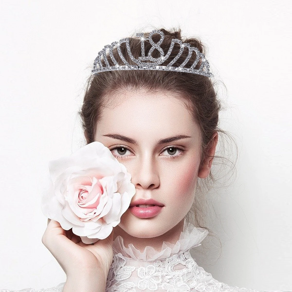 

18Th Birthday Tiara Crown Crystal Rhinestone Queen Headband Hair Combs Anti-Allergic Free Size Birthday Decorations Diamond