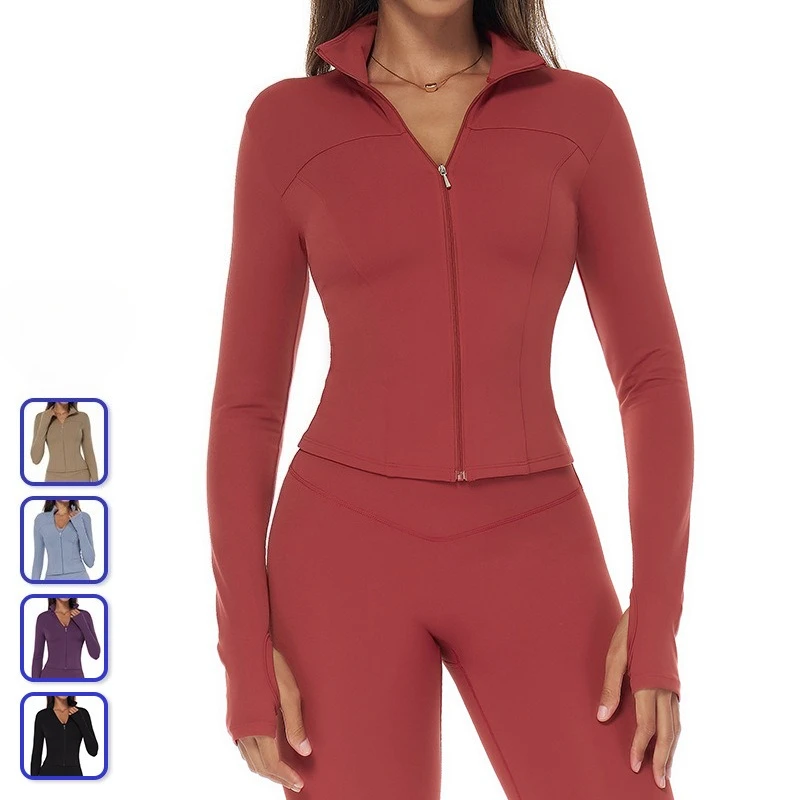 سستة طويلة الأكمام سترة رياضية المرأة اللياقة البدنية قميص يوجا الصالة الرياضية أعلى أكتيفيوير تشغيل معاطف رفع تجريب الملابس امرأة سترة