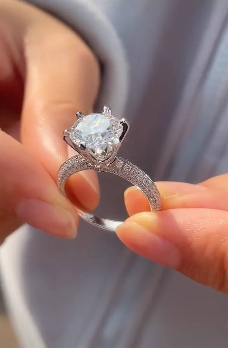 Factory Sell Round D Color 1 2 3Ct IGI Lab Growing Diamond Ring Luxury Au750 14K Rose Gold Ring wedding Ring party