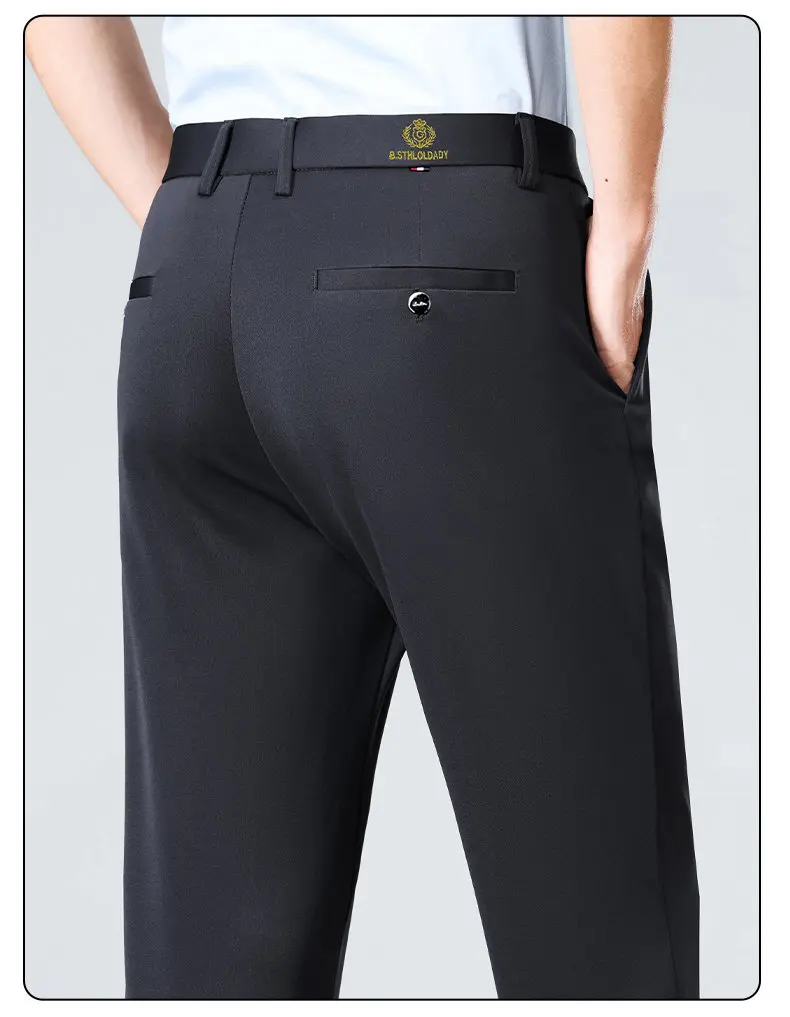 Herren Regular Fit Anzughosen Business Casual Hosen mit Stickerei Stretch Golfhosen Party Leichtgewicht Hosen – Detail 6