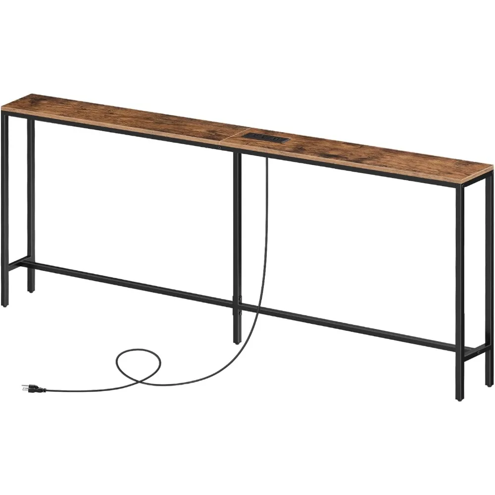 

Skinny Console Table with Power Outlets, 70.9" Narrow Sofa Table, Behind Couch Table with Charging Station, Sofa Hallway Table f