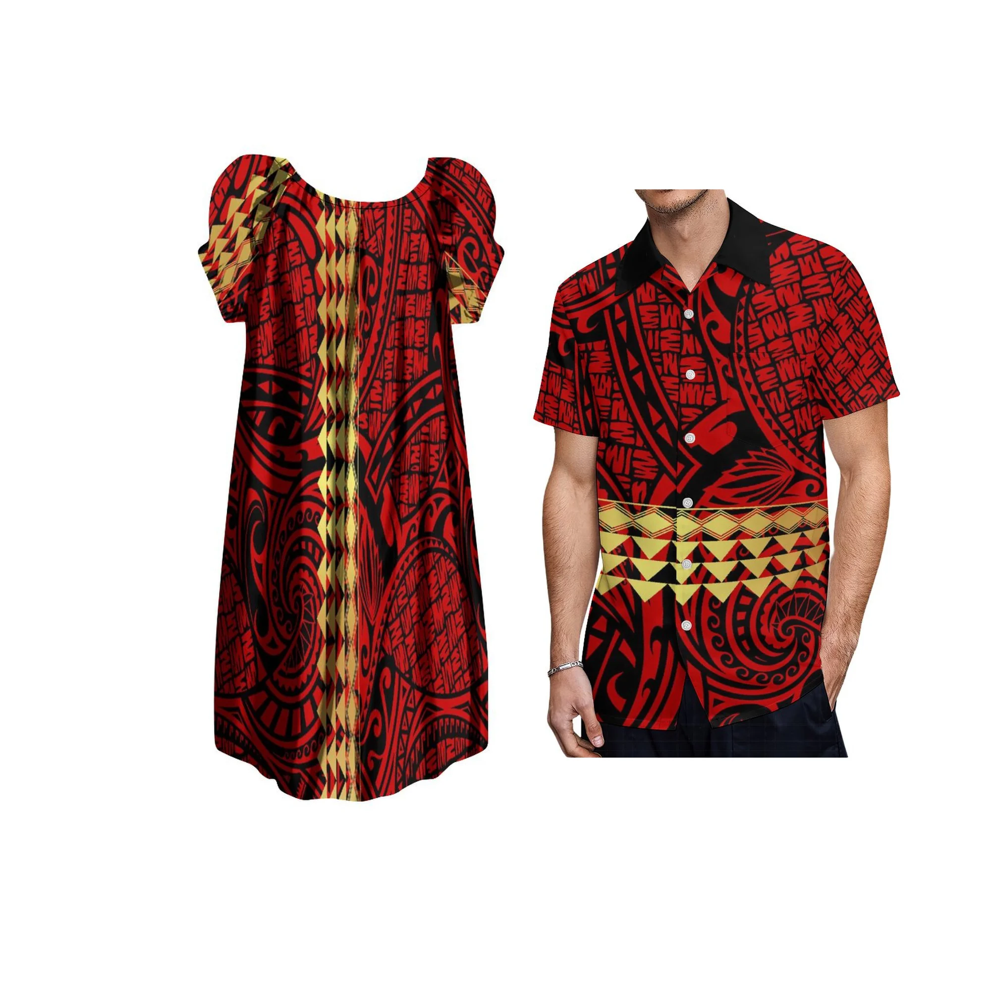 New Design Customize Polynesian Style Women Dress Micronesian Puffy Sleeve Loose Casual Plus Size Women Dress